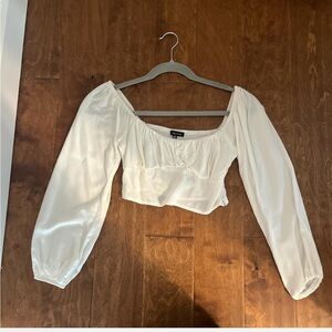 Kendall & Kylie Cream Balloon-Sleeve Crop Top